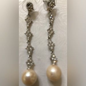 Pearl drop 3” earrings with rhinestones